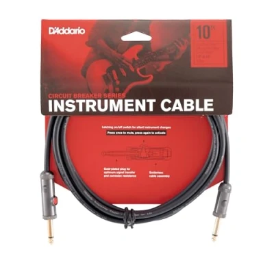 Image of D’Addario Accessories Custom Series Circuit Breaker Guitar Cable Latching Kill Switch Instrument with ¼ Inch Ends On/Off for Silent Changes Straight, 10 feet