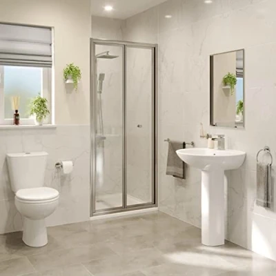 Image of Hydrolux® 800mm Bifold Folding Shower Door Screen Enclosure for Wet Room Cubicle Enclosures, 4mm Toughened Safety Glass Space Saving, Polished Chrome