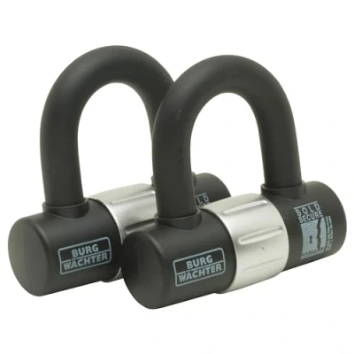 Image of Burg Wachter 100D Duo Sold Secure Gold Keyed Alike U Lock Twin Pack, Black
