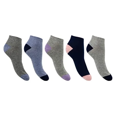 Image of Flexitop ladies trainer Liners 5 Pairs U.K. Size 4 7 liner socks, soft hold, comfort gentle grip sport socks (Grey/Blue)