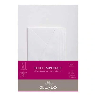 Image of Clairefontaine Ref 63500L G.Lalo Correspondence Set 10 x A4 (21 29.7cm) 100gsm Sheets + 5 Gummed Lined DL (11 22cm) Envelopes Imperial Canvas White