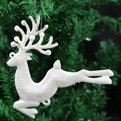 Image of Pack of 3 Glitter Flying Reindeer Christmas Tree Hanging Pendant Decorations (2, White)