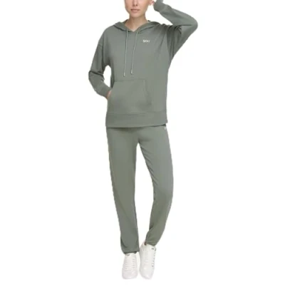 Image of DKNY Metallic Bubble LOGO Hoodie Kanga Pocket Duck green/silvercoloured, Women&#039;s, Size: Large, green/silver coloured