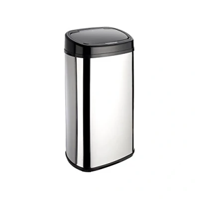 Image of Dihl 58L Chrome Kitchen Bin with Motion Sensor Lid, Automatic Manual Override, Battery Operated, Hygienic Waste Disposal, 58 Litre, Silver Onyx Black Lid