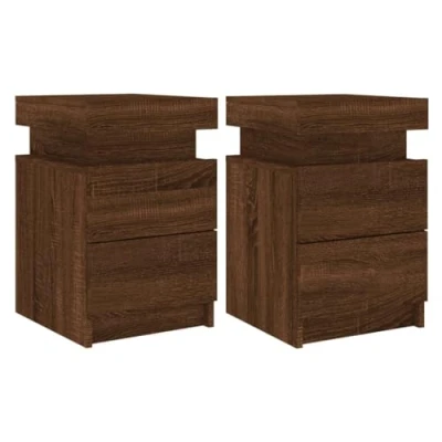 Image of vidaXL Bedside Cabinets in Brown Oak with LED lights Set of 2, Modern Design Nightstands for Home Decor Storage Space