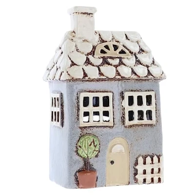 Image of Shudehill Giftware Ceramic Village Pottery Garden House Tealight Holder, Home Ornament Candle Holder (Small Grey)