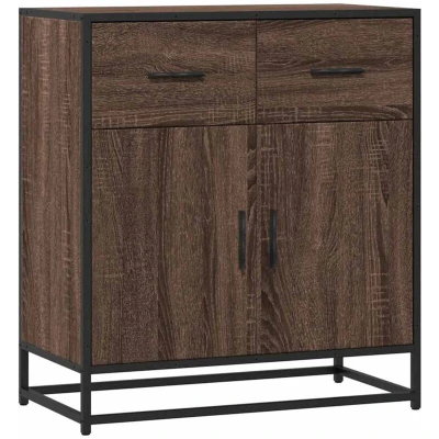 Image of vidaXL sideboard cupboard, brown oak/metal engineered wood storage cabinet, 2 doors/2 drawers, modern dining/living room furniture, 68x35x76 cm