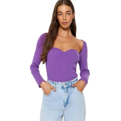 Image of Trendyol FeMan Slim fit Basic Sweetheart Knitwear Sweater,Purple,M