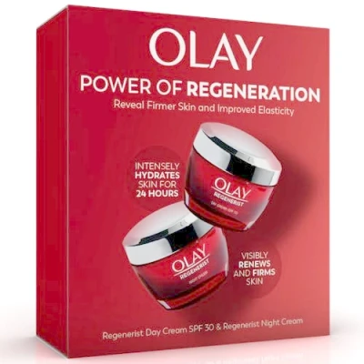 Image of Olay Regenerist 3 Point Firming Anti Ageing Giftset: SPF 30 Day Face Cream 50ml + Night Moisturiser 50ml, with Vitamin B3, Amino Peptides and Niacinamide