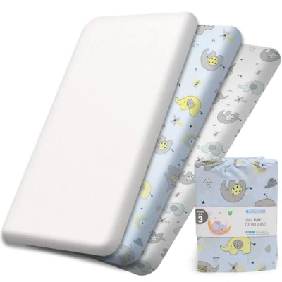 Image of Next to Me Crib Sheets 55x90 cm 3 Pack, 1 Waterproof Mattress Protector 2 Fitted GOTS Certified 100% Organic Cotton UltraSoft Baby Bedding Fits Chicco, Joie, Tutti Bambini, Maxi, Cozee