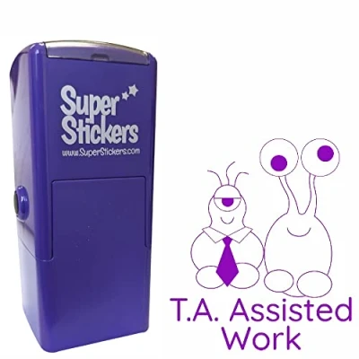 Image of Superstickers Teacher Stamp Education Marking Reward Stamps for School T.A. Assisted Work Aliens Impression Size Approx. 23x23 mm Violet Ink