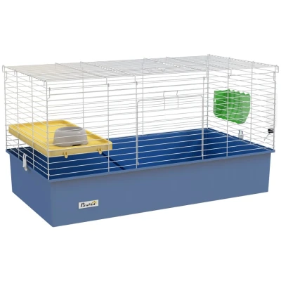 Image of PawHut Guinea Pig Cage Chinchillas Rabbit Small Animal with Ramp, Dish, Water Bottle, 99 x 52 53cm, Blue