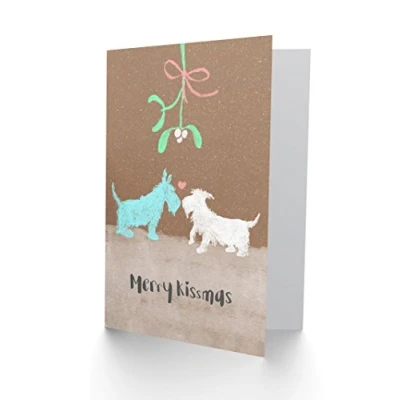 Image of Wee Blue Coo Scottish Terriers and Mistletoe Christmas Greetings Card