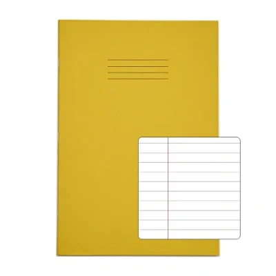 Image of Rhino A4 Exercise Book 64 Page, Yellow, 8mm Ruled &amp; Margin Pages (Pack 50)