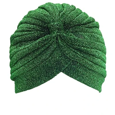 Image of Shimmer Stretch Turban Cap Beanie Headband Hair Accessory Wrap Hat Hijab Plain Glitter Chemo (Green)