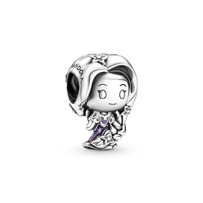 Image of Pandora Disney Rapunzel sterling silver charm with lilac and glittery deep lavender enamel
