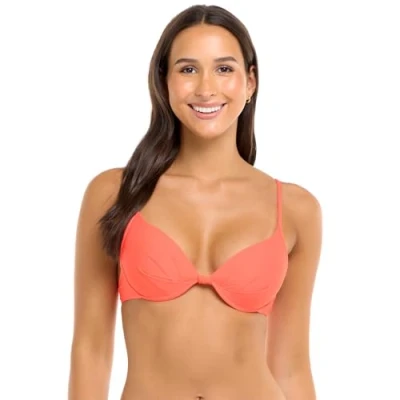 Image of Body Glove Women&#039;s Smoothies Greta Solid Molded Cup Push Up Underwire Bikini Top Swimsuit, Sunset, Large