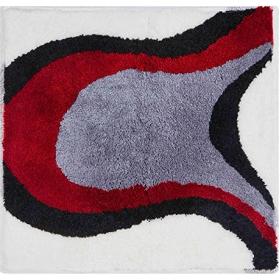 Image of Grund Designer Bath Mat COLANI, Ultra Soft and Absorbent, Anti Slip, 5 Years Warranty, Colani 11, Small 60x60 cm, White Red