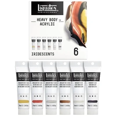 Image of Liquitex 3699384 Professional Heavy Body Acrylic Paint in Artist Quality with Excellent Light Fastness Buttery Consistency Set of 6 Iridescent Colours