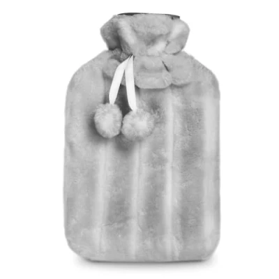 Image of KEPLIN Cosy Hot Water Bottle with Plush Cover Relieves Body Aches &amp; Pains, Washable Safe Durable Heating Pad Ideal Nights Gifts Large 2L (Light Grey)