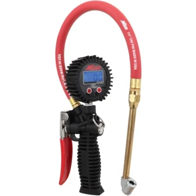 Image of Milton Pro Digital Tire Pressure Gauge S 576D, Classic Dual Head Chuck, Pistol Grip Handle, Easy to Read 0.1 Display, 255 PSI Max Pressure, 15 Inch Hose, 1/4&quot; NPT (PSI, kPa, Bar, and kg/cm2)