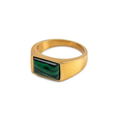 Image of Farah Gents Pale Gold Burnish Ring With Semi Precious Faux Malachite &amp; Laser Etched Logo. Size V