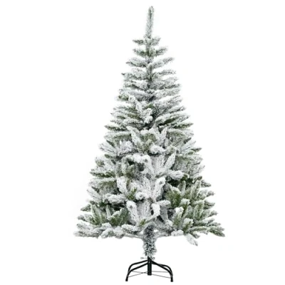 Image of HOMCOM 5 Ft Snow Flocked Artificial Christmas Tree Xmas Pine with Realistic Branches, Auto Open and Steel Base, Green