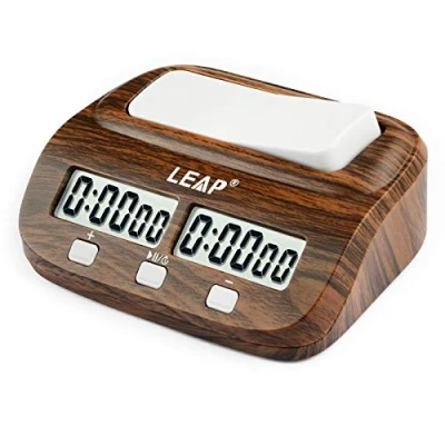 Image of LEAP Chess Clock with Countdown Alarm Bonus and Delay Functions for 2 Player Board Games Classic Wood Grain Appearance