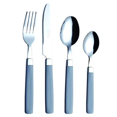 Image of EXZACT Cutlery Set 16pcs Stainless Steel Coloured Handles 4 x Forks, Knives, Table Spoons, Tea Spoons WF23 Grey