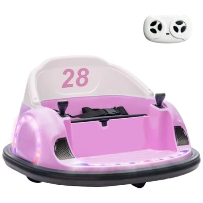 Image of AIYAPLAY Kids Bumper Car, 360 Rotation 12V Waltz Battery Powered Ride On Toy with Remote Control, Dual Joystick, Music, USB, LED Lights, Horn, for Ages 1.5 5 Years, Pink