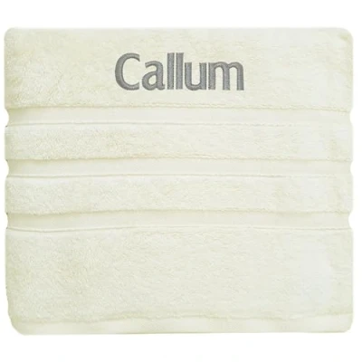Image of Gaveno Personalised Bath Hand Towels Sizes Embroidered Name (Cream, Towel)