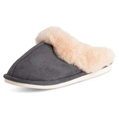 Image of Polar Womens Memory Foam Duel Size Luxury Rubber Sole Plush Faux Fur Cozy Comfort House Outdoor Winter Slippers Grey UK9 10/EU42 43 EA0613