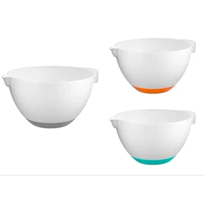 Image of Foglish Home &amp; Garden Set of 3 Plastic Litre Round Mixing Bowls Dish Blue Orange Grey Non Slip Base Party Baking
