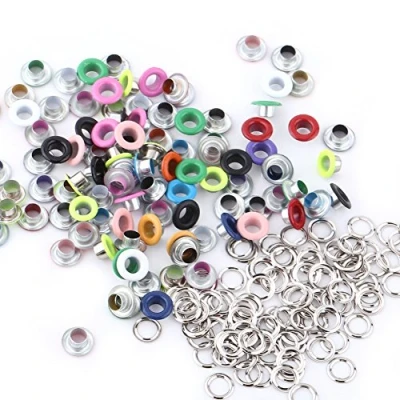 Image of 100 Sets Round Shape Metal Eyelets Grommets 5 mm Metallic Scrapbooking Washers Buckle Leather Craft Apparel Bags Accessories(Mixed Color)