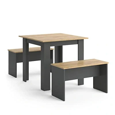 Image of Vicco Dining table set Sentio, Anthracite/Gold power oak, 80 x cm with 2 benches