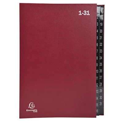 Image of Exacompta Ref 57035E Multipart File 250 x 330mm in Size, Suitable for A4 Documents, 270gsm Recycled Card, Expanding Spine, 32 Sections (Labelled 1 31) Red