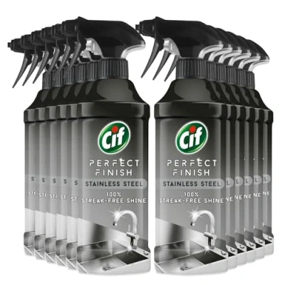 Image of Cif stainless steel specialist Spray Scientifically designed to remove stubborn dirt for 100% streak free shine on the surfaces, Multi Buy 12 Pack