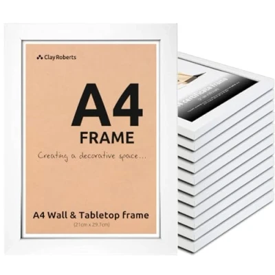 Image of Clay Roberts A4 Frame, Photo White A4, Pack of 12, Picture Certificate Art Print Poster 21cm x 29.7cm Frames, Frame Frames