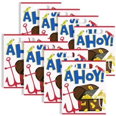 Image of Ahoy Pirate Loot Bags (19cm x 28cm) Vibrant &amp; Colorful Party Favor Perfect for Themed Events Celebrations 8ct