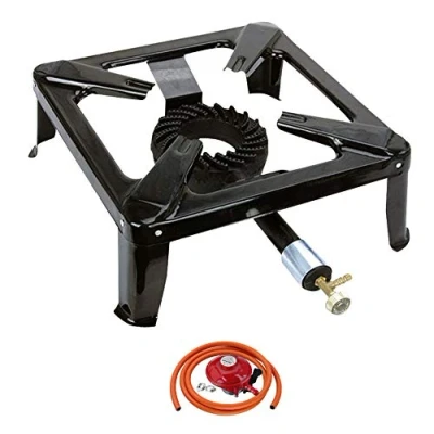 Image of NJ SGB 07 Cast Iron gas Stove Large Burner LPG Cooker Boiling Ring Frame Outdoor 8kW + Regulator Set (Propane 27mm Clip on)