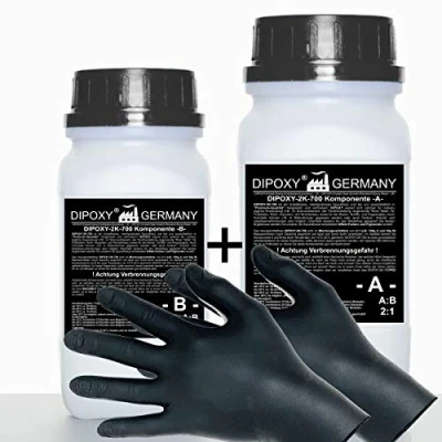 Image of 3 kg Two component epoxy resin + gloves, exterior floor interior paint fibreglass garage, paint, self levelling, transparent adhesive