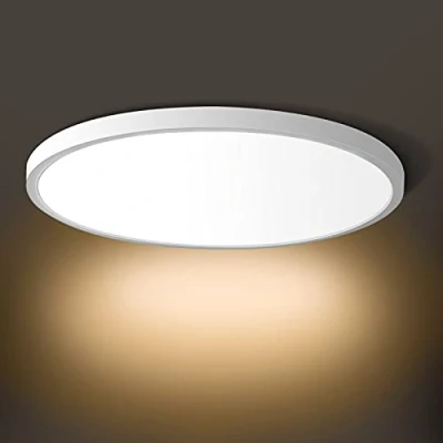 Image of LED Flush Mount Ceiling Light Fixture, 2800K Warm White 24W(240W Equivalent) 12 Inch Flat Round Modern Lighting, 3200LM Lamp for Bathroom Porch, Kitchen, Bedroom, Living Room, Hallway