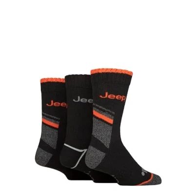 Image of Mens 3 Pair Jeep Workwear Boot Socks Black / Orange 6 11
