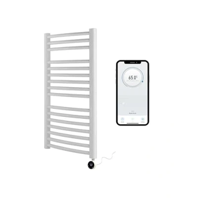 Image of Greened House White Electric Smart WiFi Controlled Heated Towel Rail 500mm W x 800mm H Curved 7 Day Programmable Timer App Compatibility (White + Element)