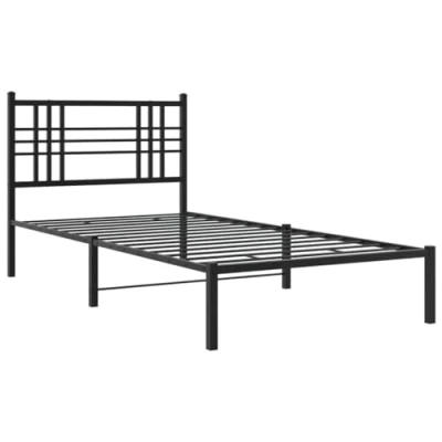 Image of vidaXL Metal Bed Frame with Headboard Single Black Steel 90x200cm Storage Space