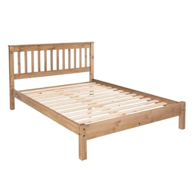 Image of Home Source Corona Solid Wood Slatted 4ft 6in Double Bed Frame, Natural Pine