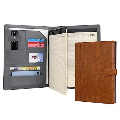 Image of Wason Portfolio Case Leather PU A4 with Clipboard Notepad Forms Holders Document Writing File Interview Planner Meeting Lecture Organizer for Man and Woman (Brown)
