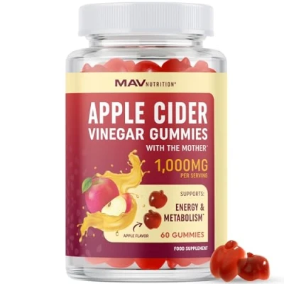 Image of Vegan Apple Cider Vinegar Gummy 1000mg with The Mother Weight Management, Metabolism, Energy &amp; Digestion Support Vitamin B6 B12 Thermogenic ACV Gummies 60