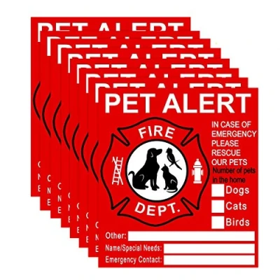 Image of Pet Inside Sticker 8 Pack Alert Safety Fire Rescue Decal Save Our Cat/Dog Pets In a Emergency, Firefighters will See on The Window, Door, or House and Family.