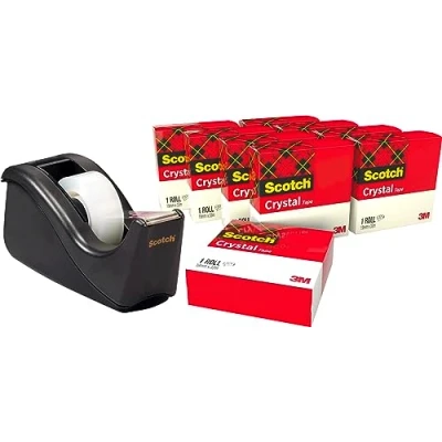 Image of Scotch Tape Dispenser C60, Black + Crystal Tape, 19 mm x 33 m, 10 Rolls/Pack